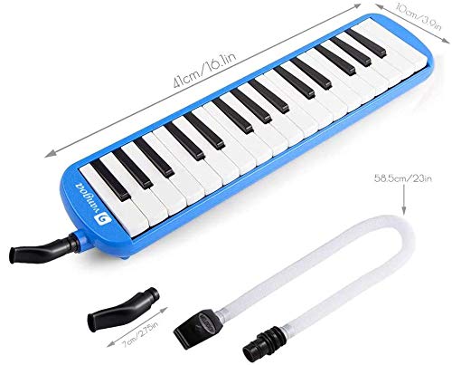 Vangoa 32 Key Melodica, Musical Instrument Air Piano Keyboard, Melodicas with Carrying Bag, Pianica Double Mouthpieces, Wipe Cloth, Key Stickers, Long Tubes (Blue) - Image 2
