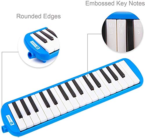 Vangoa 32 Key Melodica, Musical Instrument Air Piano Keyboard, Melodicas with Carrying Bag, Pianica Double Mouthpieces, Wipe Cloth, Key Stickers, Long Tubes (Blue) - Image 4
