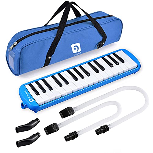 Vangoa 32 Key Melodica, Musical Instrument Air Piano Keyboard, Melodicas with Carrying Bag, Pianica Double Mouthpieces, Wipe Cloth, Key Stickers, Long Tubes (Blue) - Image 1