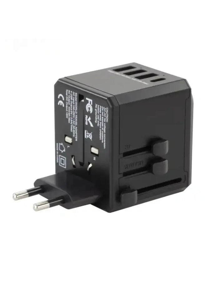 2.4A  3 USB u0026 1 TYPEC Universal International Power Travel Plug Adapter (Multi‑function)，AC Outlet for Europe USA UK AUS Asia Black - Image 5