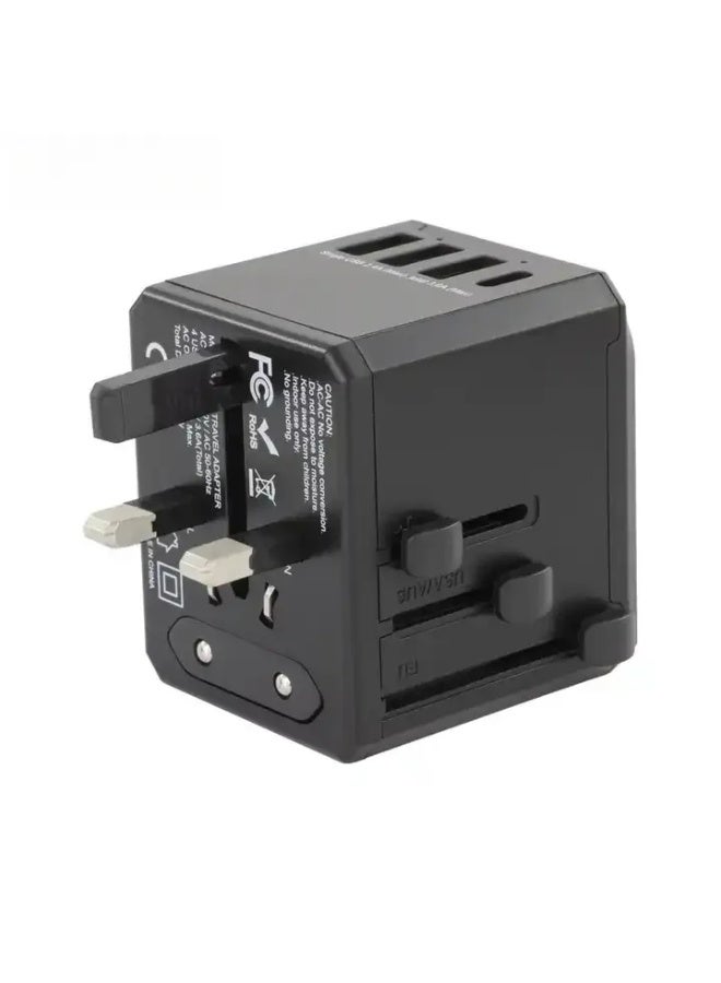 2.4A  3 USB u0026 1 TYPEC Universal International Power Travel Plug Adapter (Multi‑function)，AC Outlet for Europe USA UK AUS Asia Black - Image 4