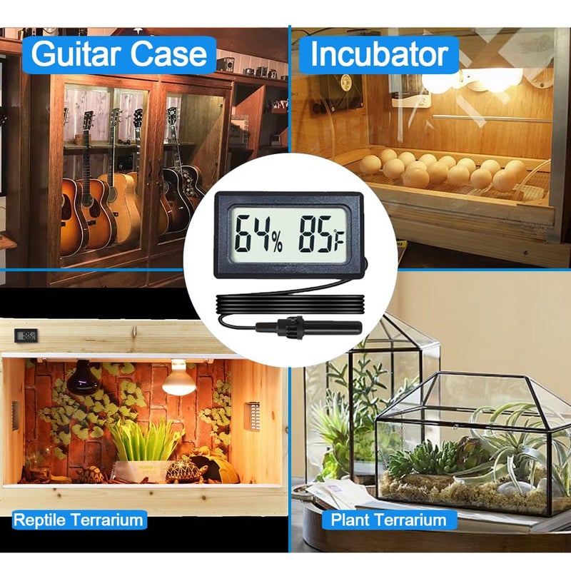 Veanic 4-Pack Mini Digital Hygrometer Thermometer Gauge with Probe LCD Display Temperature Fahrenheit Humidity Meter for Incubator Reptile Plant Terrarium Sealed Containers Guitar Case - Image 5