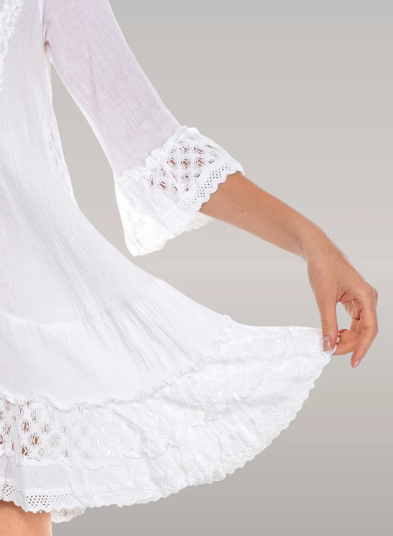 Just Nature white Embroidered Short Tunic Dress for Women | Best Price UAE