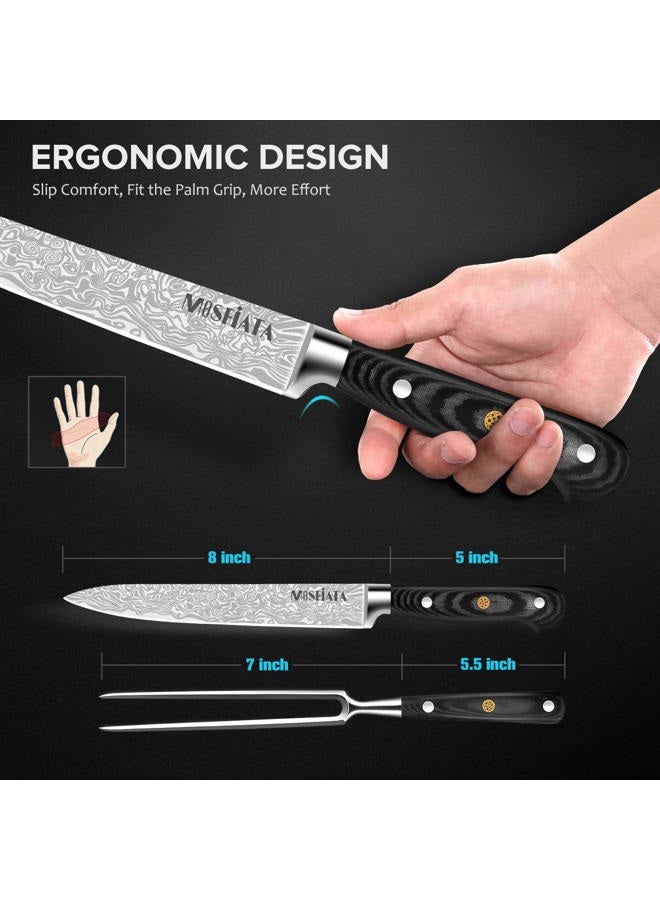 MOSFiATA 8" Carving Knife & 7" Fork Set - Premium Meat Cutting Knife, German High Carbon Stainless Steel EN.4116 BBQ Knives for Slicing Meats, Fruits & Vegetables - Image 5