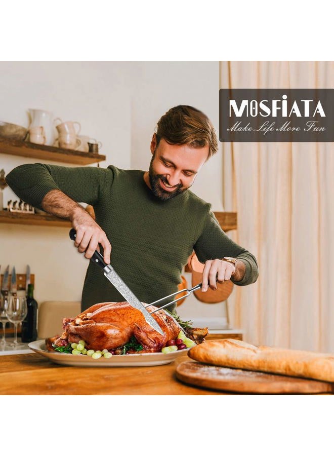 MOSFiATA 8" Carving Knife & 7" Fork Set - Premium Meat Cutting Knife, German High Carbon Stainless Steel EN.4116 BBQ Knives for Slicing Meats, Fruits & Vegetables - Image 3