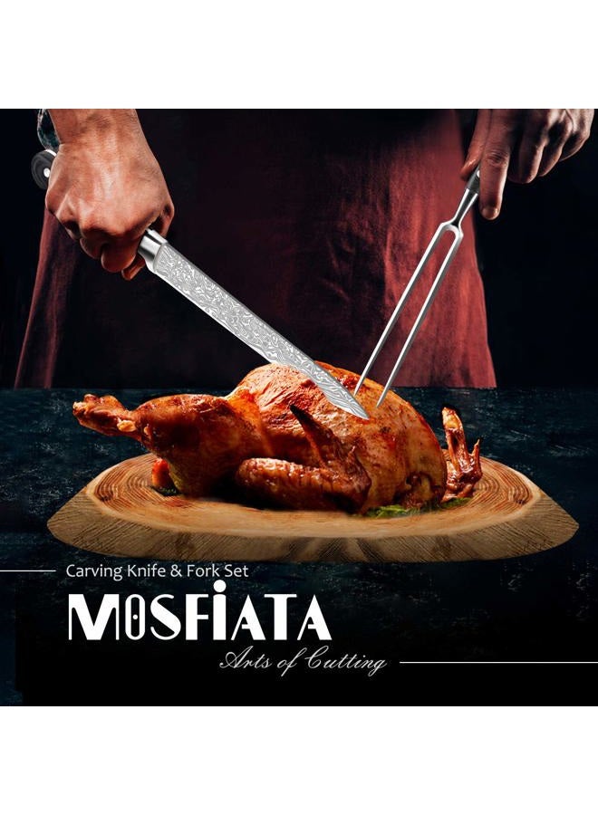 MOSFiATA 8" Carving Knife & 7" Fork Set - Premium Meat Cutting Knife, German High Carbon Stainless Steel EN.4116 BBQ Knives for Slicing Meats, Fruits & Vegetables - Image 2