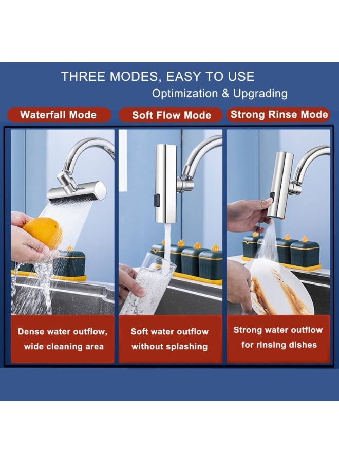 Bukela 3 in 1 Kitchen Waterfall Faucet Extender, Anti-Splash Faucet Adapter, Universal 360° Swiveling and Rotatable Faucet Replacement, Perfect for Washing Vegetables & Fruits - Image 2