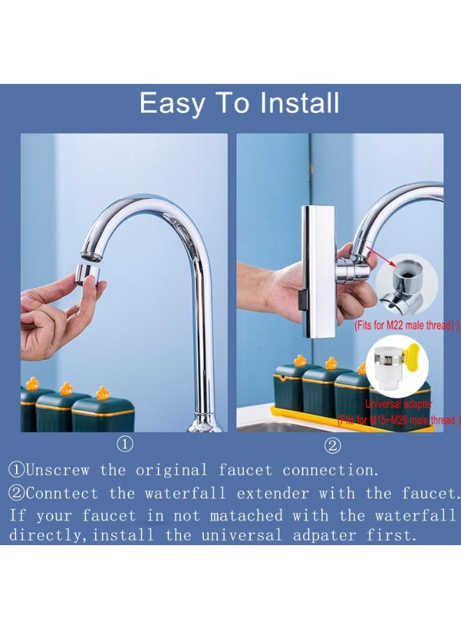 Bukela 3 in 1 Kitchen Waterfall Faucet Extender, Anti-Splash Faucet Adapter, Universal 360° Swiveling and Rotatable Faucet Replacement, Perfect for Washing Vegetables & Fruits - Image 5