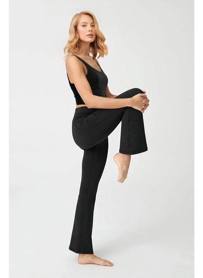 COTTONHILL Black High Waist Double Pocket Flared Women's Leggings  - Image 1