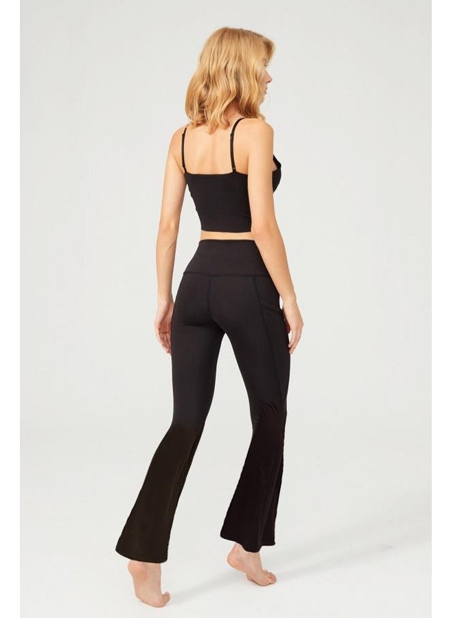 COTTONHILL Black High Waist Double Pocket Flared Women's Leggings  - Image 2