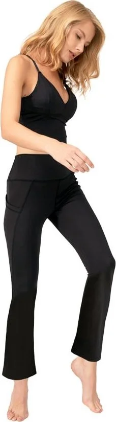 COTTONHILL Black High Waist Double Pocket Flared Women's Leggings