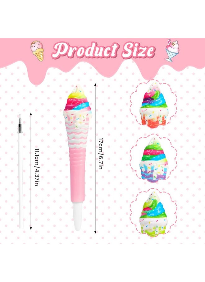 NEWEST 4 Pieces Ice Cream Squishy Pens, Cute Gel Pens Assorted Color Stress Relief Sponge Black Ink Pens Novelty Ice Cream Writing Pen For Students School Office Supplies  - Image 3
