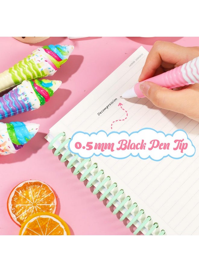 NEWEST 4 Pieces Ice Cream Squishy Pens, Cute Gel Pens Assorted Color Stress Relief Sponge Black Ink Pens Novelty Ice Cream Writing Pen For Students School Office Supplies  - Image 5