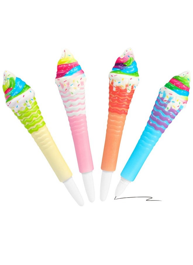 NEWEST 4 Pieces Ice Cream Squishy Pens, Cute Gel Pens Assorted Color Stress Relief Sponge Black Ink Pens Novelty Ice Cream Writing Pen For Students School Office Supplies  - Image 1