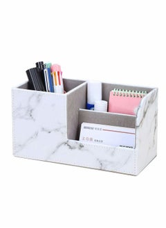 Y&D Desk Tidy Organiser Caddy Multifunction Leather Pen Pencil Pots Holder Office Stationery Supplies Organizer (Gray Marble Pattern)  - Image 1