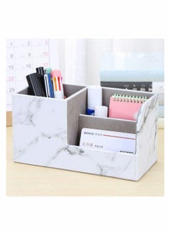 Y&D Desk Tidy Organiser Caddy Multifunction Leather Pen Pencil Pots Holder Office Stationery Supplies Organizer (Gray Marble Pattern)  - Image 2