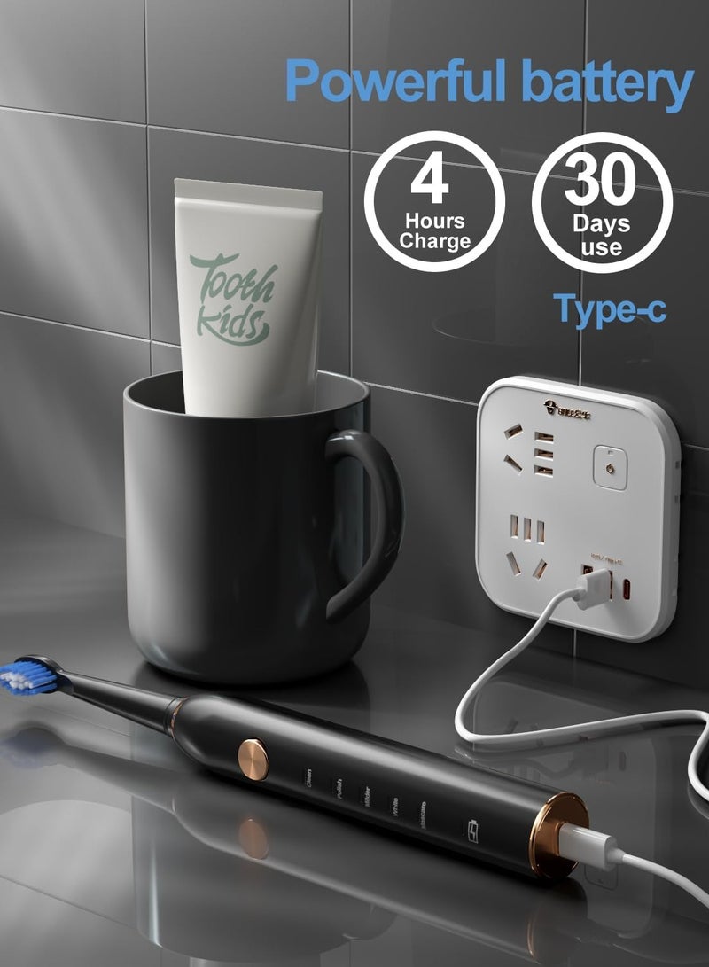 Sonic Electric Toothbrush for Adults, IPX7 Waterproof Sonicare 40000VPM, Fast Charge Long Last with Intelligent Time Reminder 5 Optional Modes Dupont Brush Heads, Black - Image 5