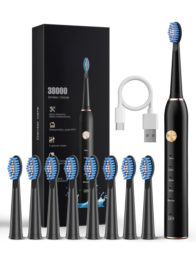 Sonic Electric Toothbrush for Adults, IPX7 Waterproof Sonicare 40000VPM, Fast Charge Long Last with Intelligent Time Reminder 5 Optional Modes Dupont Brush Heads, Black - Image 1
