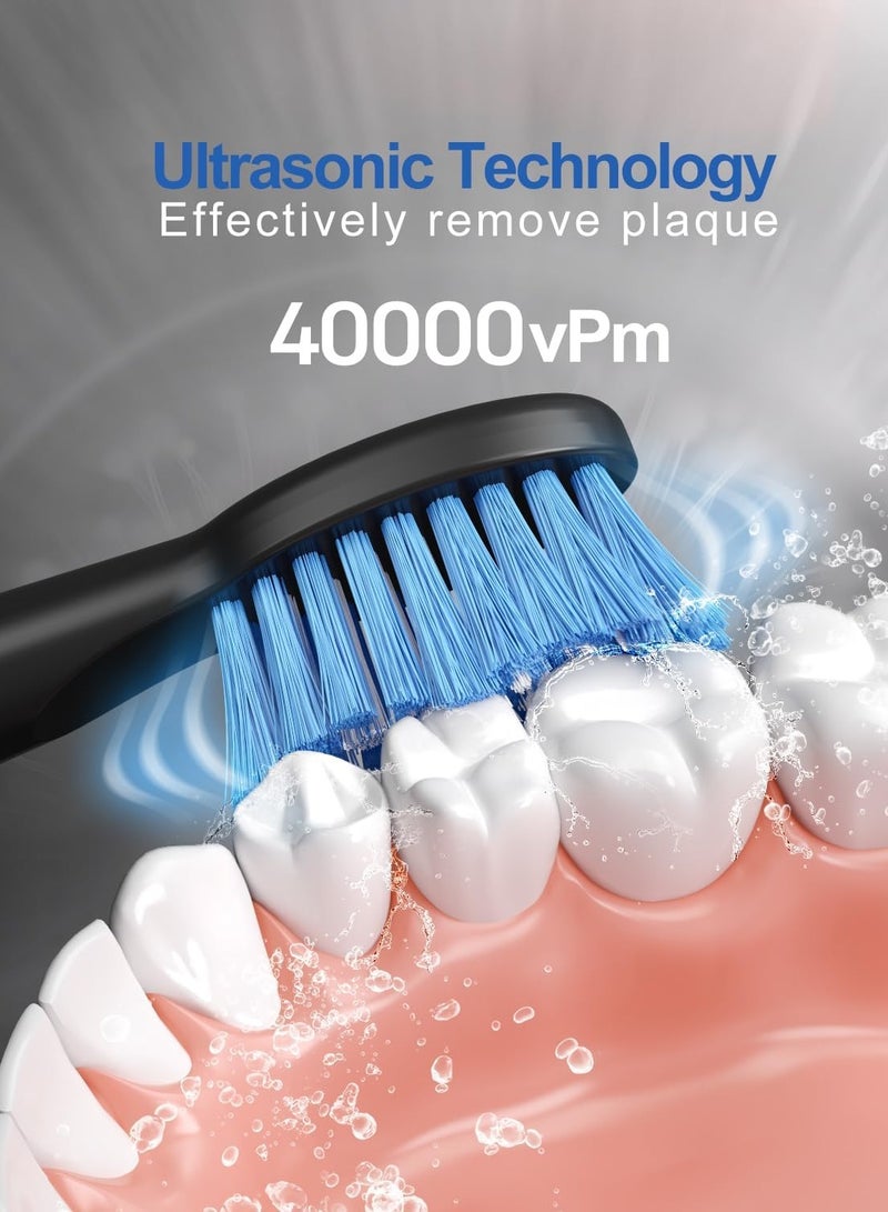 Sonic Electric Toothbrush for Adults, IPX7 Waterproof Sonicare 40000VPM, Fast Charge Long Last with Intelligent Time Reminder 5 Optional Modes Dupont Brush Heads, Black - Image 4