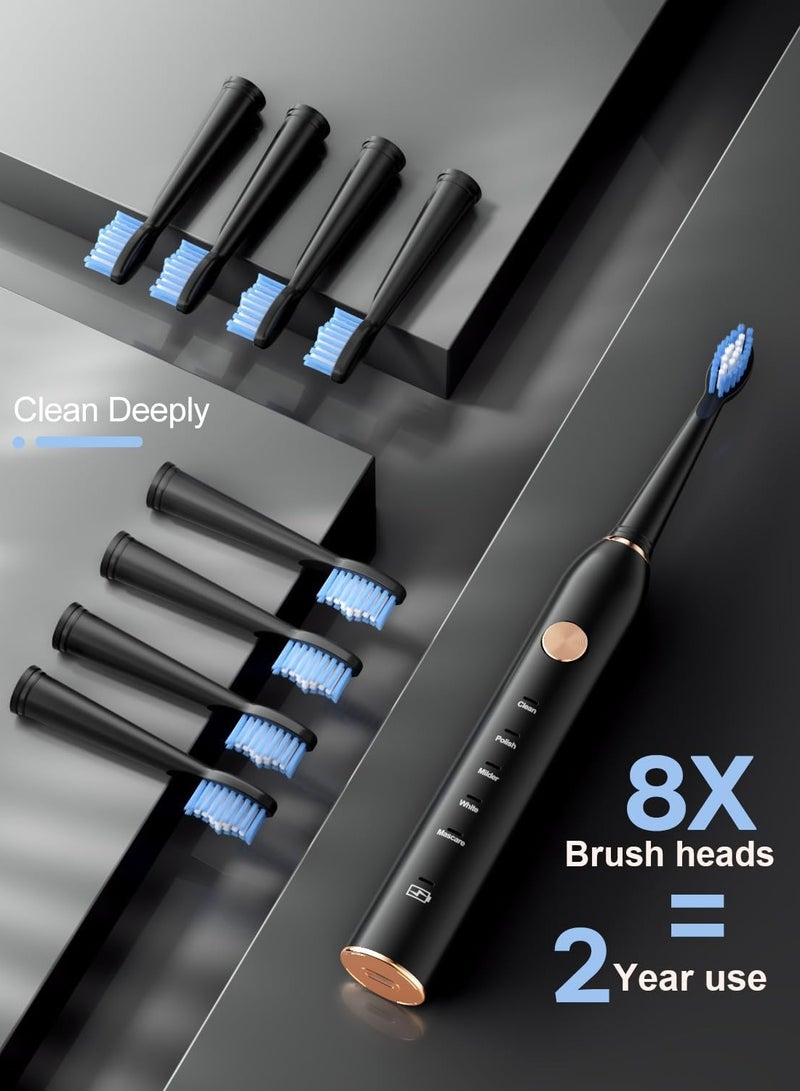Sonic Electric Toothbrush for Adults, IPX7 Waterproof Sonicare 40000VPM, Fast Charge Long Last with Intelligent Time Reminder 5 Optional Modes Dupont Brush Heads, Black - Image 2