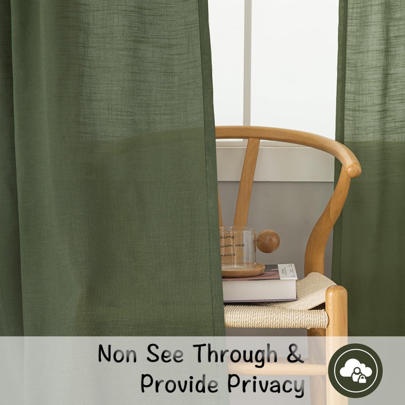 DONREN Olive Dark Green Linen Back Tab Curtains 84 Inches Long 2 Panels Set for Bedroom -Semi Sheer Modern Farmhouse Hooks Belt Pleated Curtain Panels Rod Pocket Light Filtering Privacy Drapes - Image 4