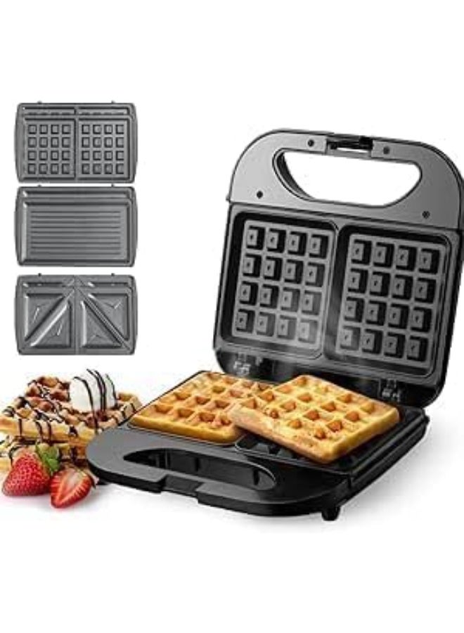 3-in-1 Sandwich Maker for preparing waffles, sandwiches, and grilling with fast performance, interchangeable plates with non-stick coating, and even heating for everyday kitchen use HMA1041 - Image 2