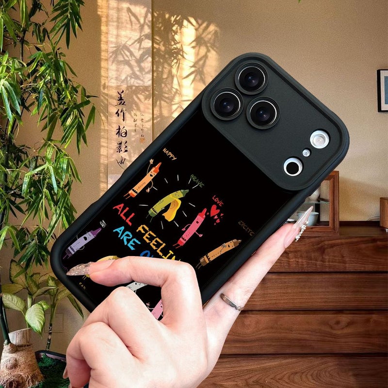 غلاف هاتف بنمط قلم شمعي إبداعي أسود متوافق مع iPhone 14 بلاس، تصميم سلم مضحك، هدية عصرية، بسيط وأنيق وجذاب للجنسين. - Image 1