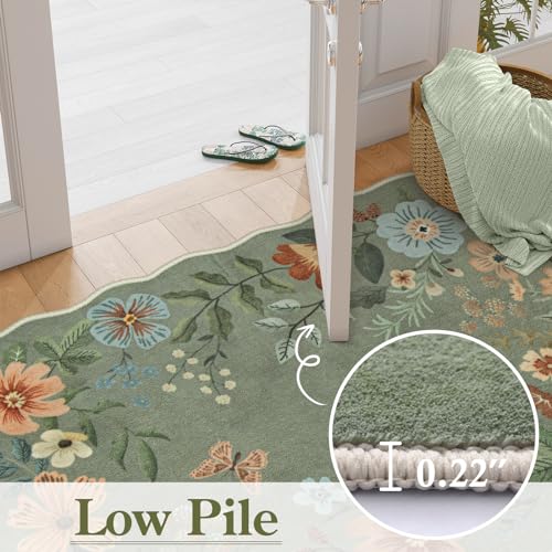 La Home Lahome Floral Washable Rugs, 4X6 Rug for Bedroom Ultra-Thin Soft Dining Room Rug, Non-Slip Living Room Rugs Stain Resistant Boho Rug Lightweight Low-Pile Throw Rug for ‎Office (4x6ft,Green) - Image 5