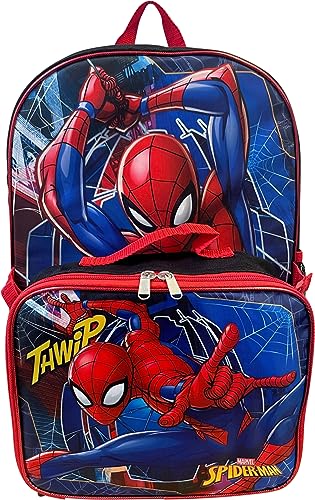 Ruz Spiderman Boy's 16 Inch Backpack With Removable Matching Lunch Box Set (Black-Red) - Image 1