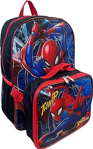 Ruz Spiderman Boy's 16 Inch Backpack With Removable Matching Lunch Box Set (Black-Red) - Image 2
