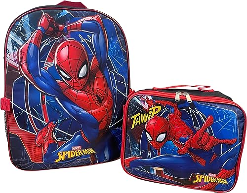 Ruz Spiderman Boy's 16 Inch Backpack With Removable Matching Lunch Box Set (Black-Red) - Image 3