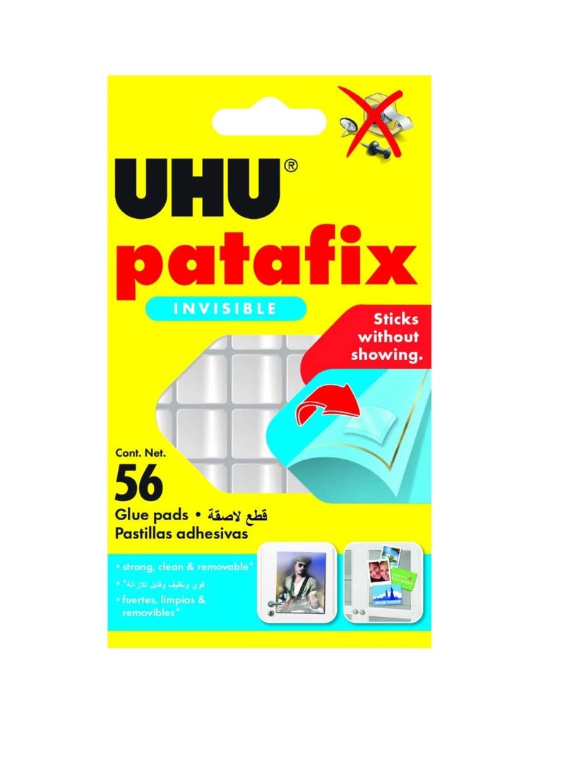 UHU Patafix Transparent, Removable And Reusable Adhesive Pads, Repositionable And Pre-Cut Tack, 56 Pads, Transparent (For Glass, Acrylic, Etc.) - Image 1