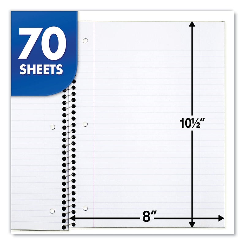 Mead دفتر ملاحظات ميد الحلزوني، 6 عبوات، مادة واحدة، ورق مقاس الكلية، 7-1/2" × 10-1/2"، 70 ورقة لكل دفتر، الألوان ستختلف (830062-ECM25) - Image 2