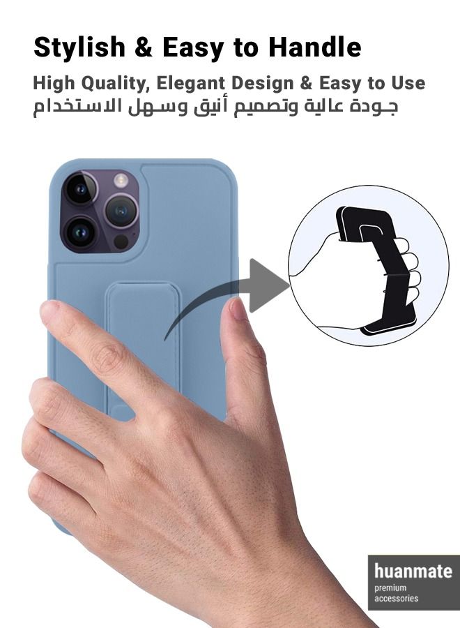 huanmate Premium Case Cover With Magnetic Hand Grip Holder And Kickstand For Apple iPhone 14 Pro Max Light Blue - Image 3