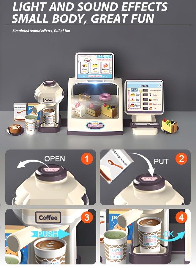 شو وو مجموعة ألعاب تسجيل النقود التظاهرية مكونة من 25 قطعة، لعبة مقهى للأولاد والبنات مع ماكينة صنع القهوة - Image 4