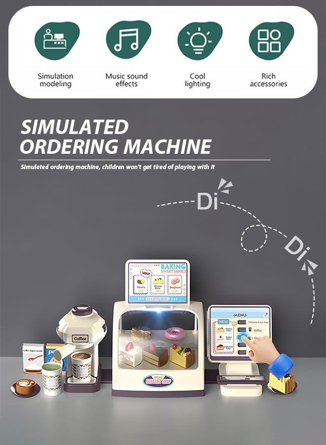 شو وو مجموعة ألعاب تسجيل النقود التظاهرية مكونة من 25 قطعة، لعبة مقهى للأولاد والبنات مع ماكينة صنع القهوة - Image 3