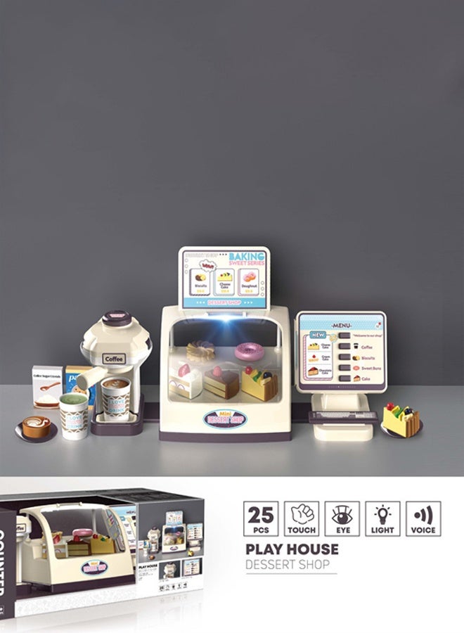 شو وو مجموعة ألعاب تسجيل النقود التظاهرية مكونة من 25 قطعة، لعبة مقهى للأولاد والبنات مع ماكينة صنع القهوة - Image 2