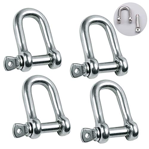 Reedny Stainless Steel 304 D Shape Shackle 5/32", 1/4", 5/16",3/8", 9/16", for Chains Wirerope Lifting Outdoor Camping Survival Rope Bracelets Or for Heavy Duty Construction (3/8" 4Pcs) - Image 1