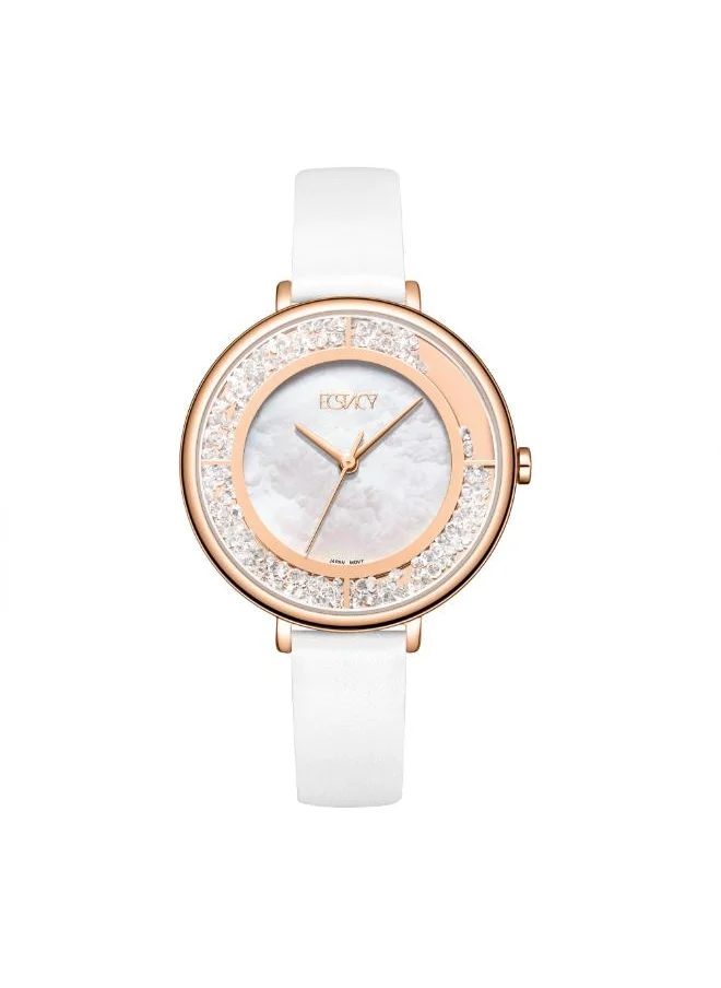 ECSTACY Women's Analog Display Watch With White Leather Strap - E23501-RLWM