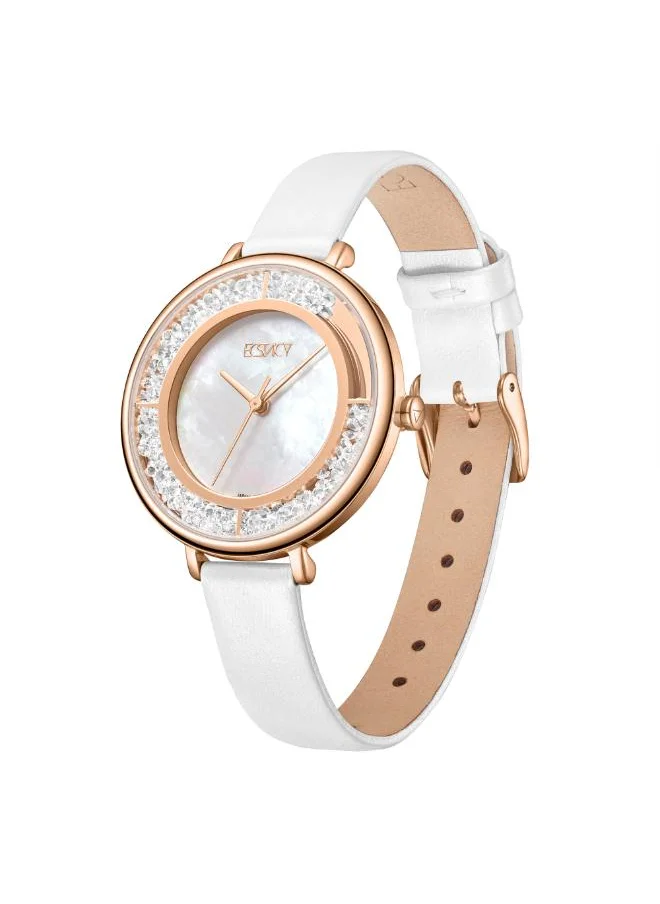 ECSTACY Women's Analog Display Watch With White Leather Strap - E23501-RLWM