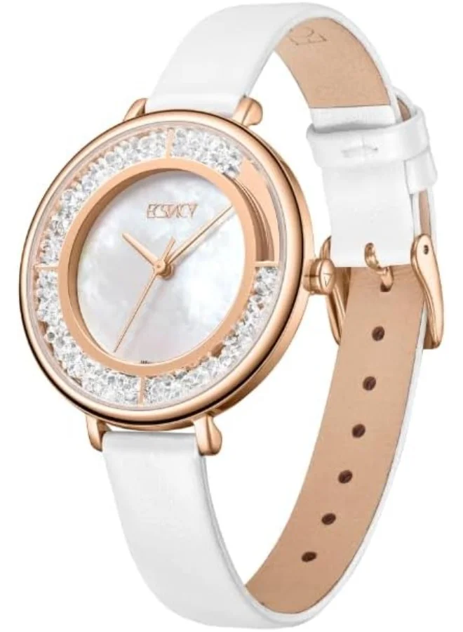 إكستاسي Ecstacy Women's Watch, Analog Display and Leather Strap - E23501-RLWM, White