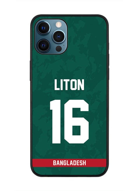Rugged Black Edge Case iPhone 12 Pro, Slim fit Soft Case Flexible Rubber Edges Thin Cover - Player Name - Liton Das, Jersey Number- 16