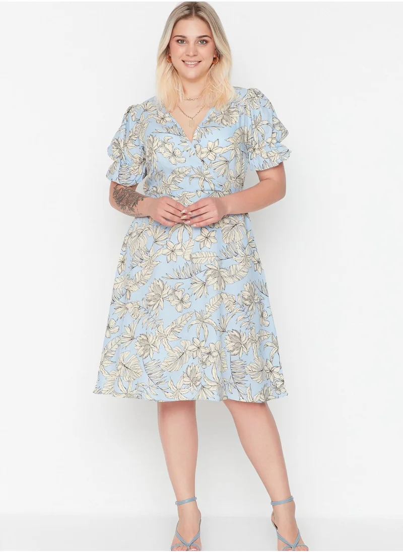Trendyol Curve Puff Sleeve Printed Dress