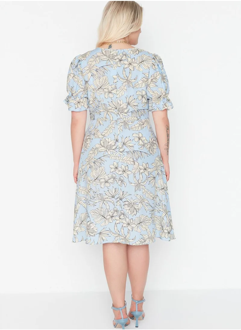 Trendyol Curve Puff Sleeve Printed Dress