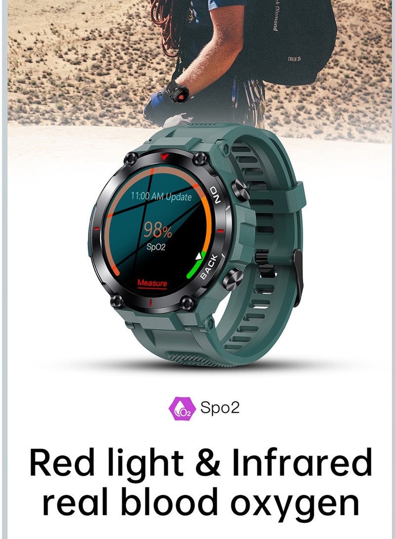 LIGE Men's New Smart Watches 1.32inch Full Touch Screen Outdoor Sports Fitness Bracelet Blood Pressure with GPS Location IP68 Waterproof Silicone Strap Green  - Image 5