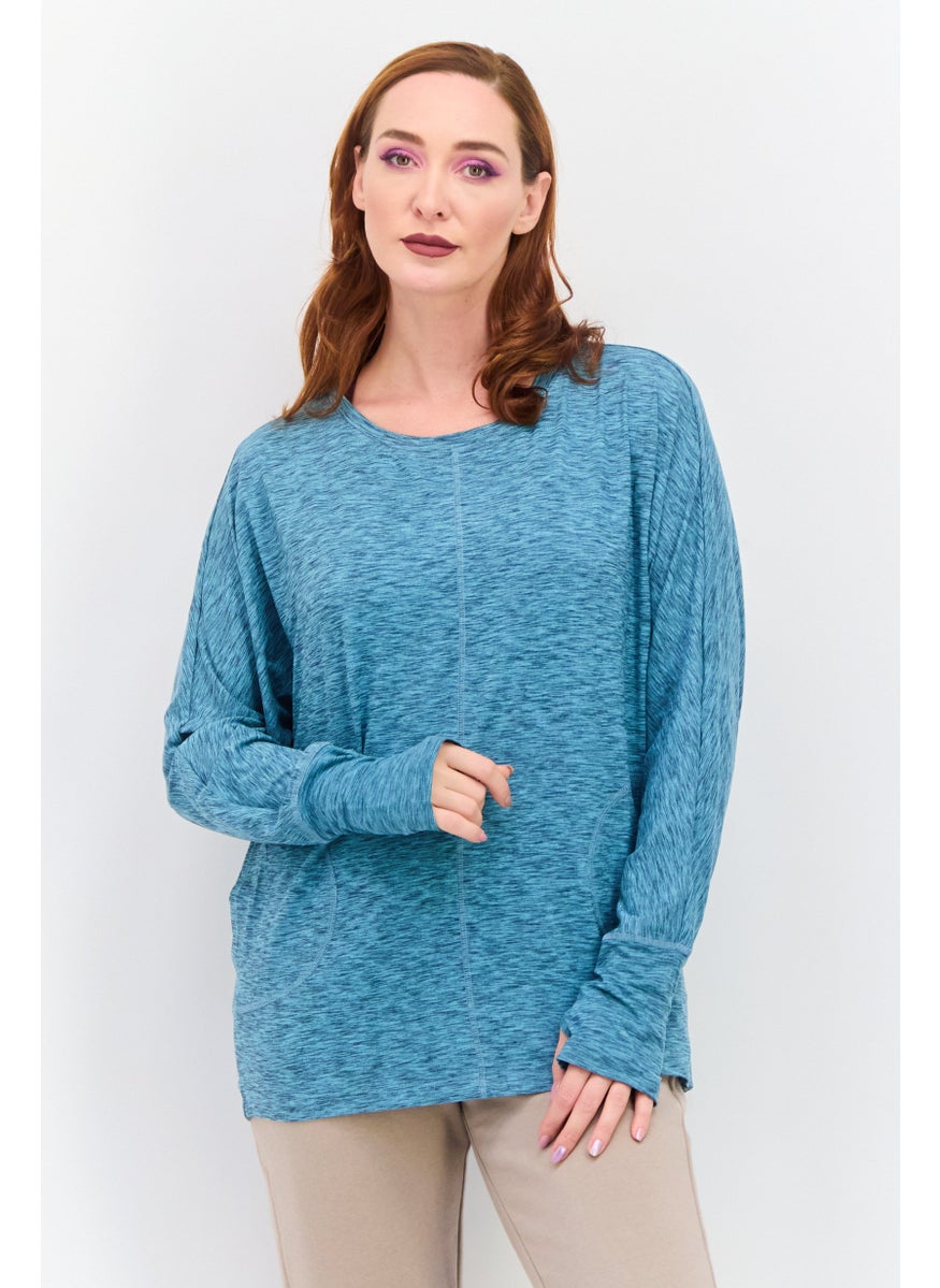 NINE WEST Women Sportswear Fit Long Sleeve Outdoor Top, Heather Blue  - Image 1