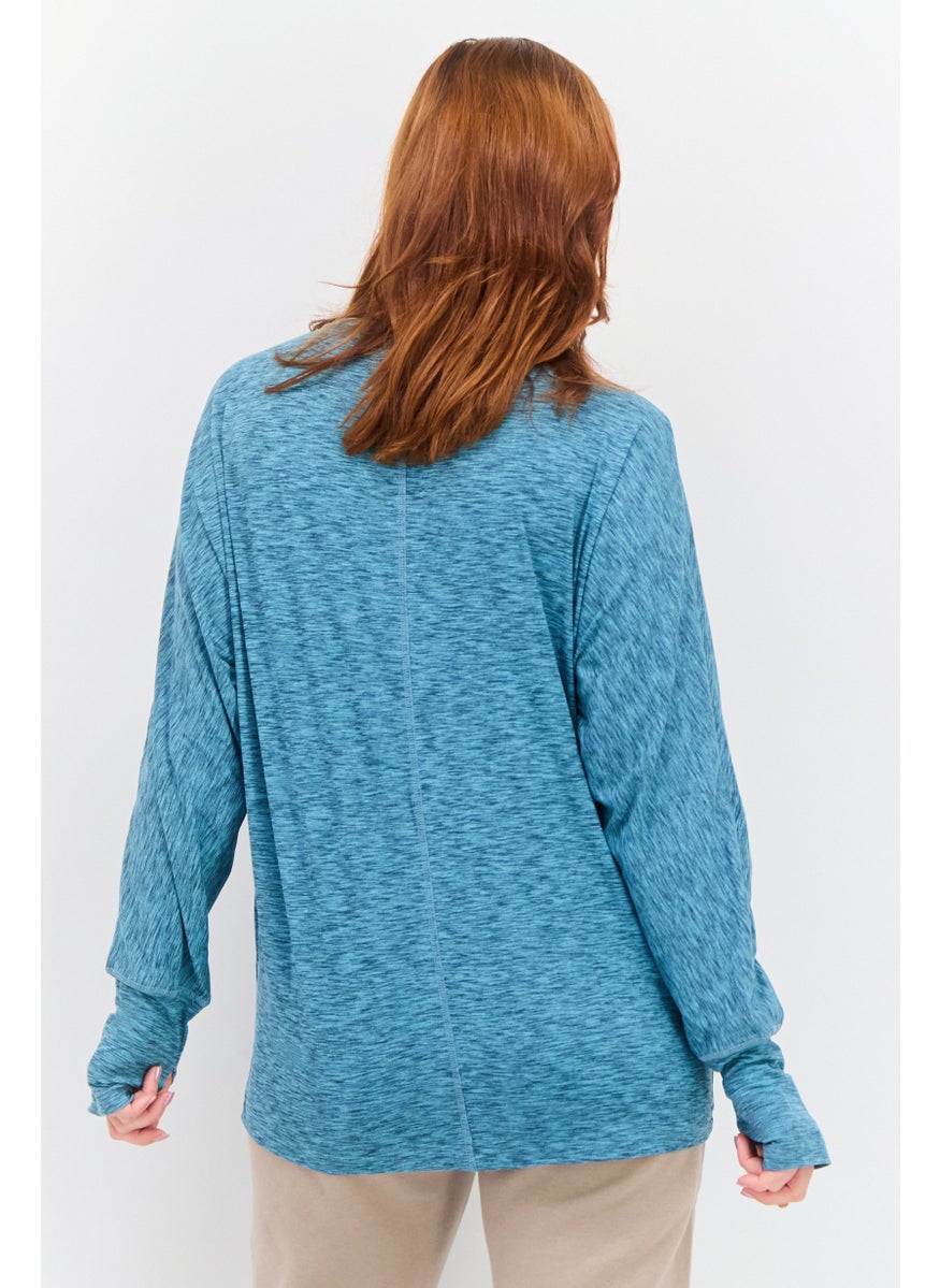 NINE WEST Women Sportswear Fit Long Sleeve Outdoor Top, Heather Blue  - Image 4
