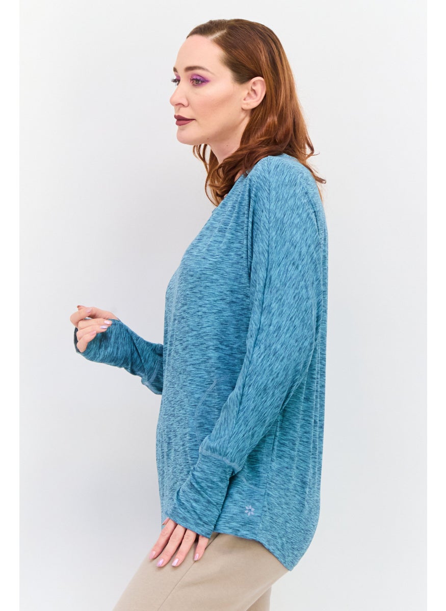 NINE WEST Women Sportswear Fit Long Sleeve Outdoor Top, Heather Blue  - Image 3
