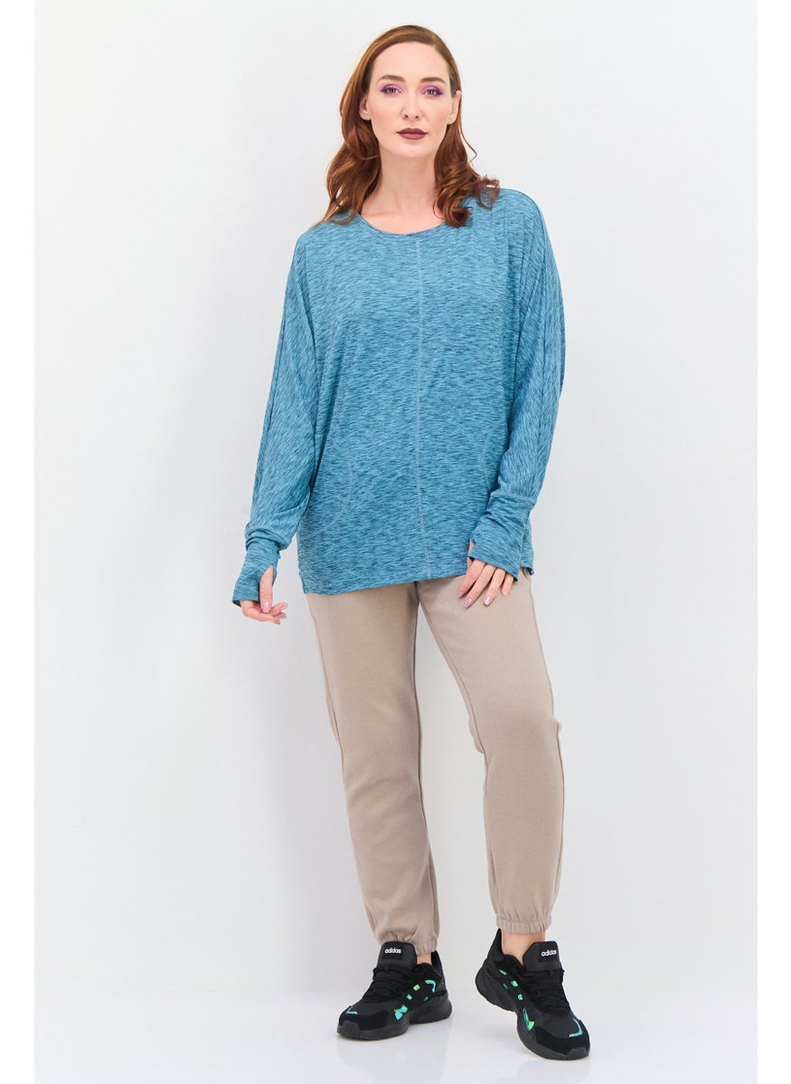 NINE WEST Women Sportswear Fit Long Sleeve Outdoor Top, Heather Blue  - Image 2
