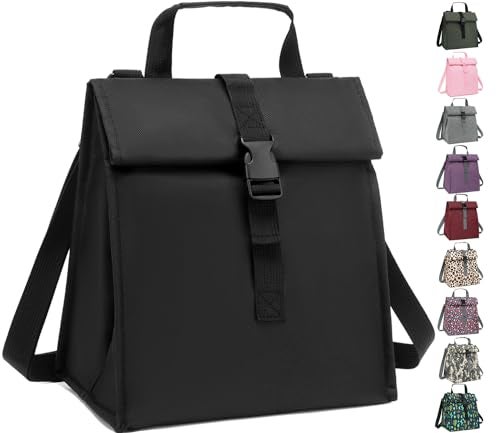 GYEUKHAM Insulated Lunch Bag for Men/Women/Kids, Roll top Reusable Lunch Box with Adjustable Shoulder Strap, Thermal Lunch Cooler Tote Container for Adults/Teens School Work Office Picnic,Black - Image 1